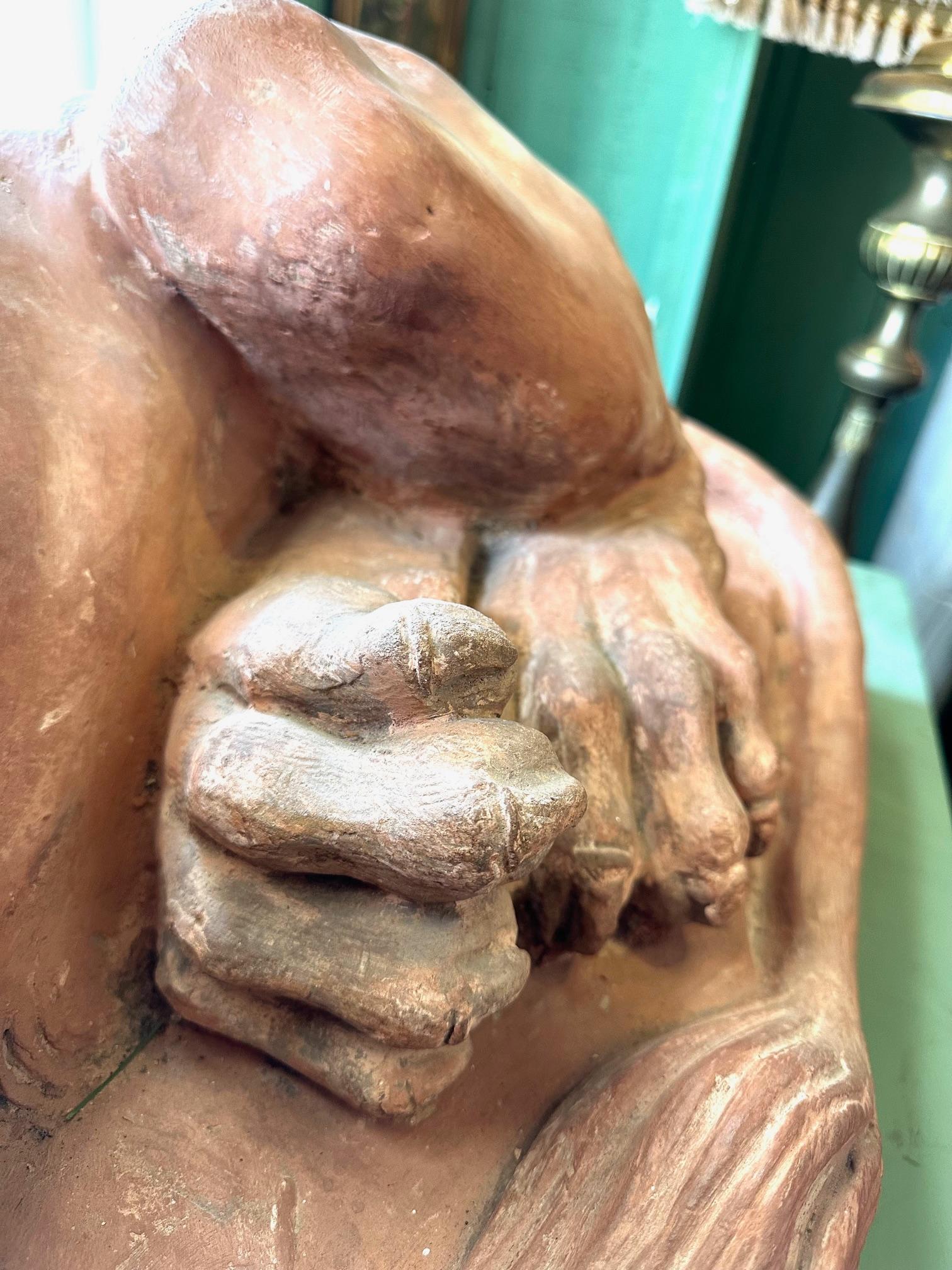 Rare Pair French Retour D'egypt Terracotta Lions Sculptures Statues Los Angeles For Sale 5