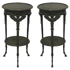 Rare Pair French Style Neoclassical / Napoleon III Cast Iron Side / End Tables
