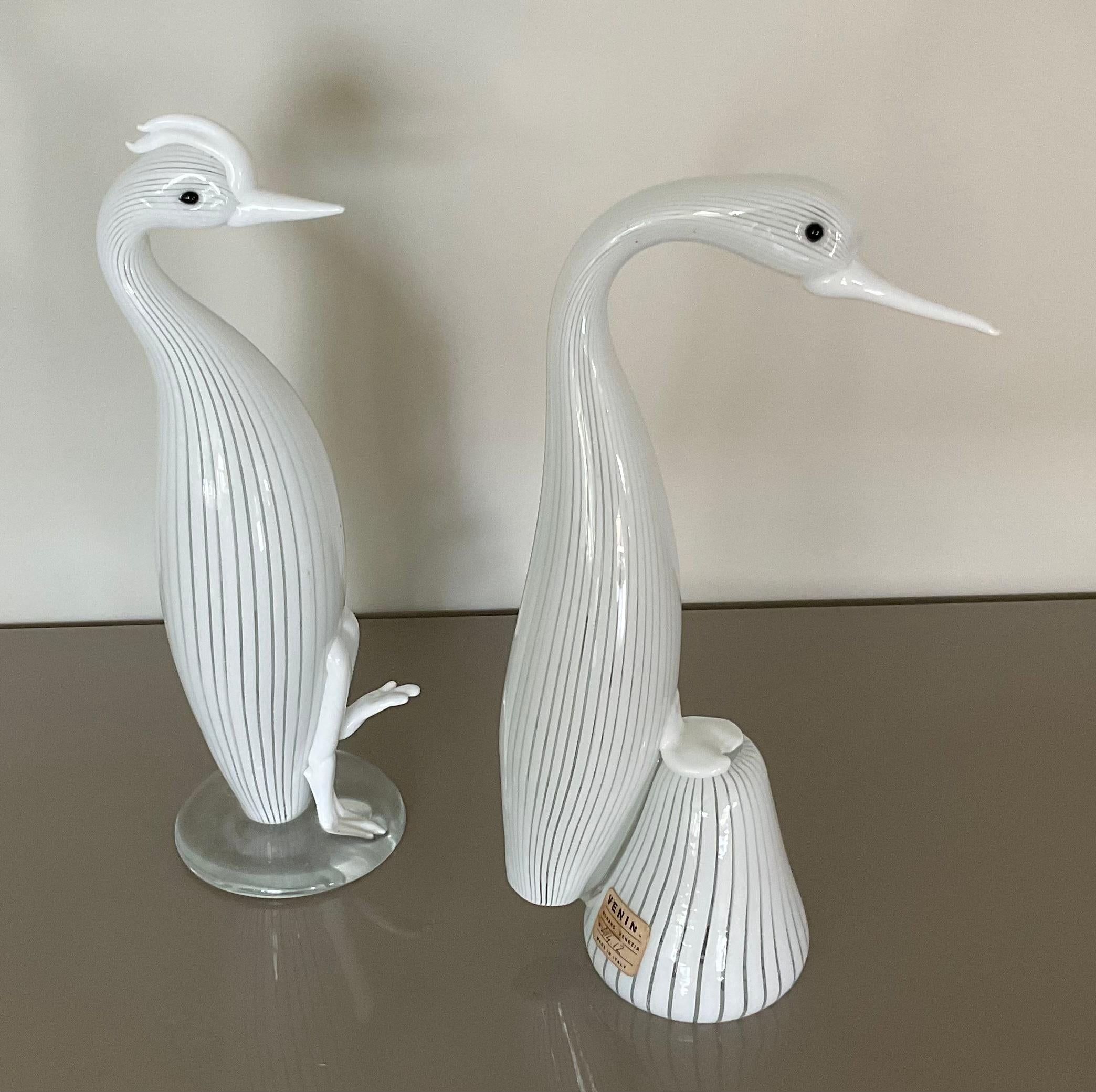 Mid-Century Modern Rare Pair Fulvio Bianconi for Venini Water Bird Murano Glass Sculptures