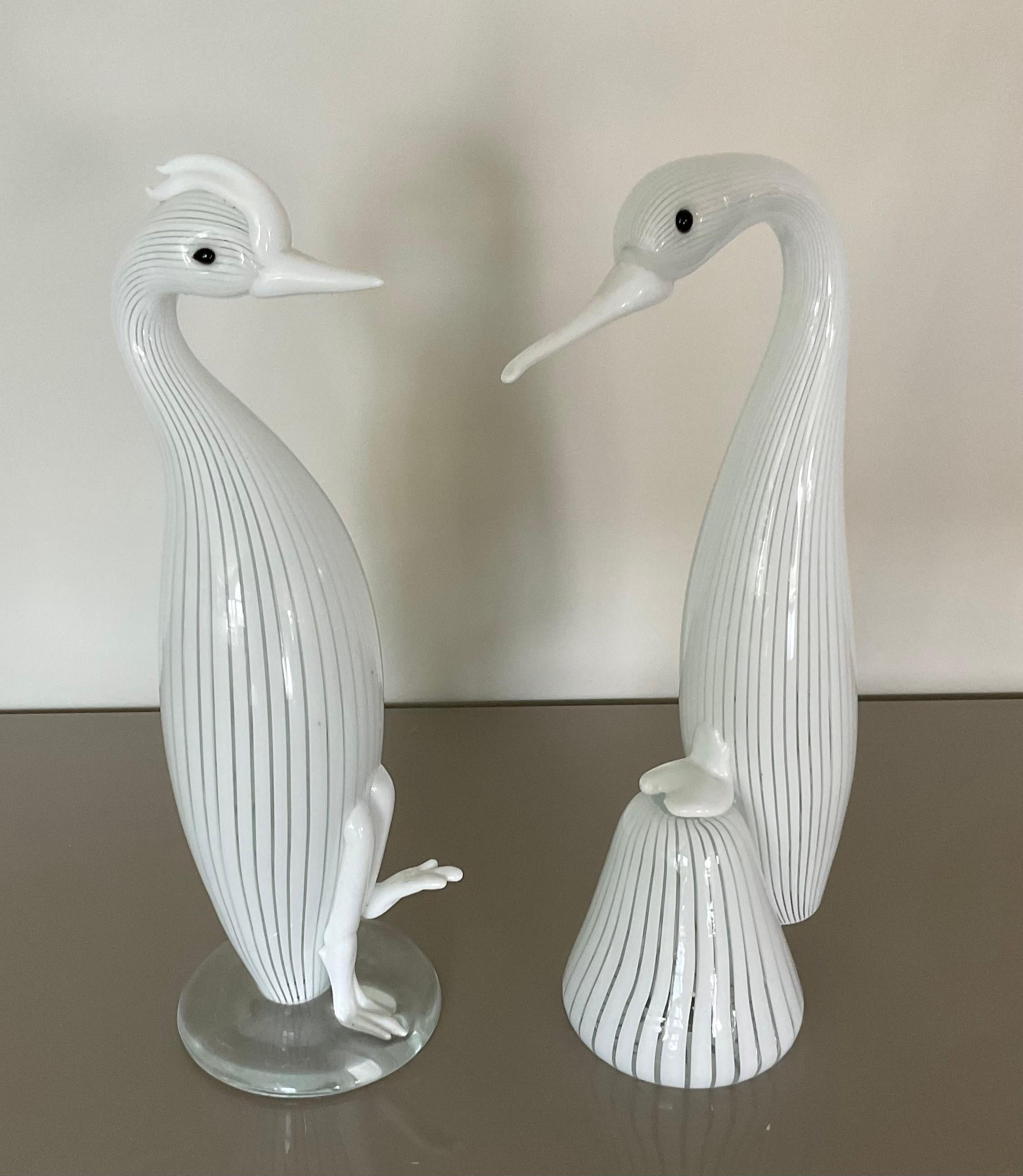 Italian Rare Pair Fulvio Bianconi for Venini Water Bird Murano Glass Sculptures