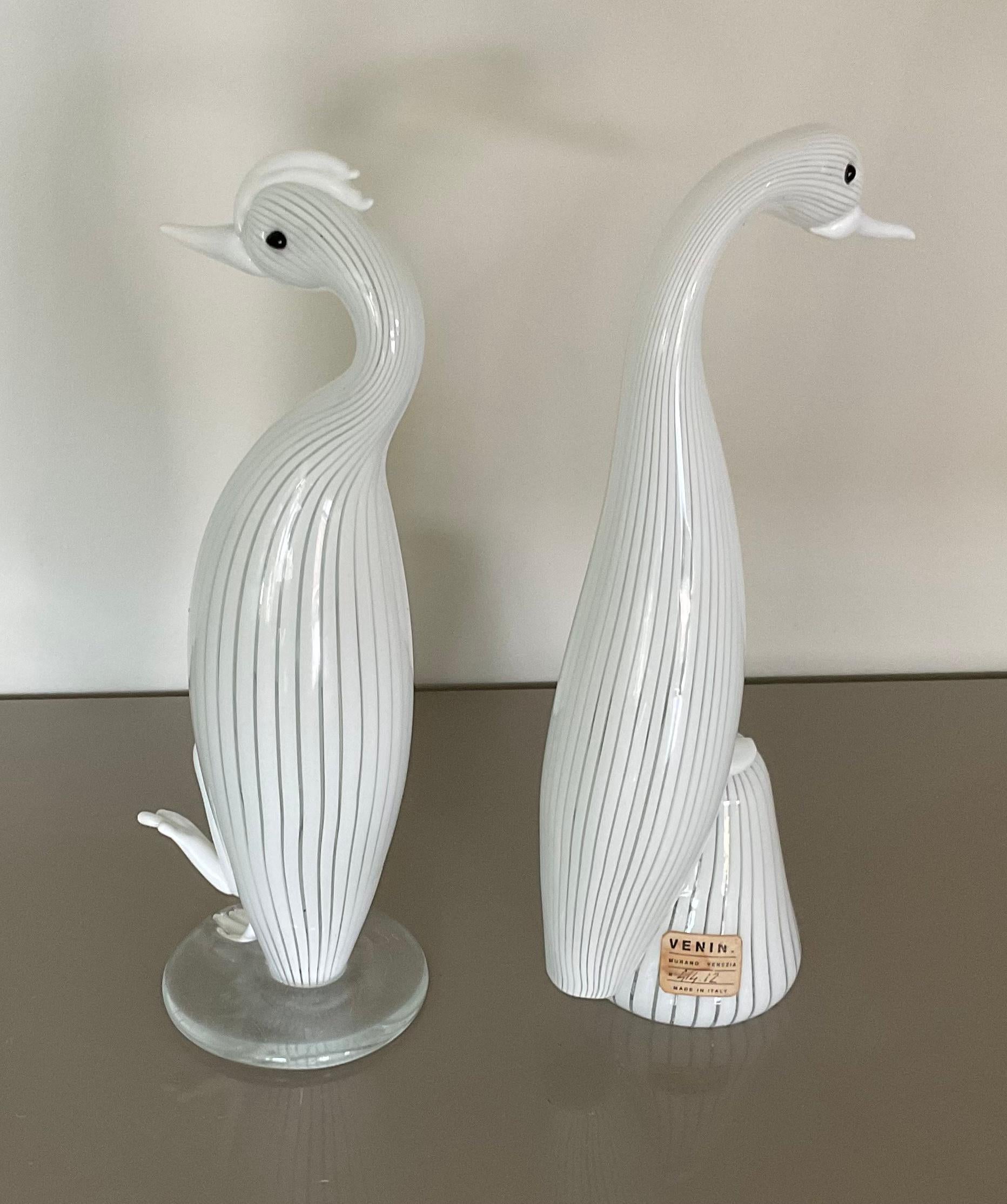 Mid-20th Century Rare Pair Fulvio Bianconi for Venini Water Bird Murano Glass Sculptures