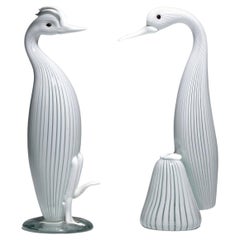 Paire de sculptures rares en verre de Murano Fulvio Bianconi pour Venini - Oiseaux aquatiques 