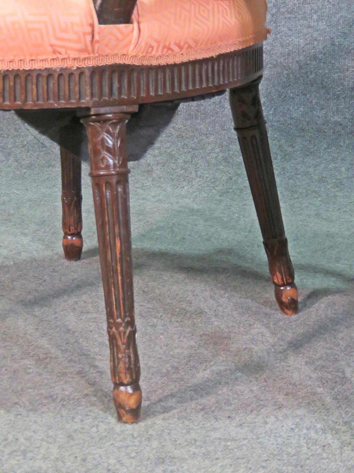 Rare Pair George III Carved Antique Mahogany Armchairs, Circa 1920s 4
