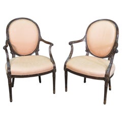 Rare Pair George III Carved Antique Mahogany Armchairs, Circa 1920s
