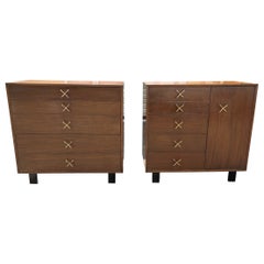 Rare Pair George Nelson Primavera Bachelor Chest Cabinet Mid-Century X Pulls