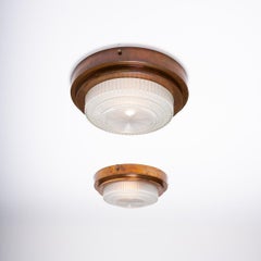 Seltenes Paar Holophane „STEPLITE“ Prismaglas & Kupfer gestuftes Einbaubeleuchtung, Einbaubeleuchtung bis Deckenwand