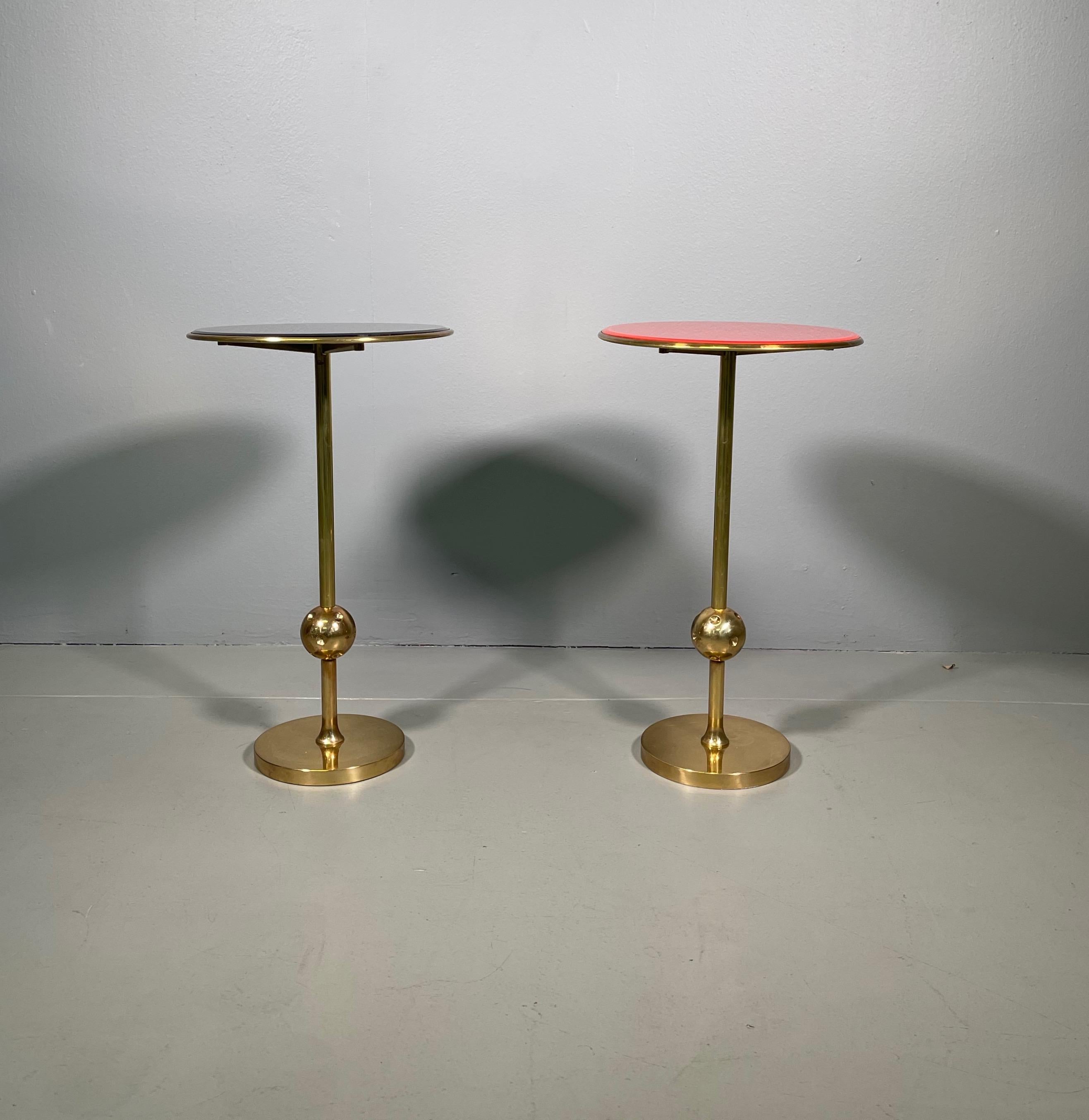 Rare pair Italian side table T1 by Osvaldo Borsani in brass and glass, 1950s.