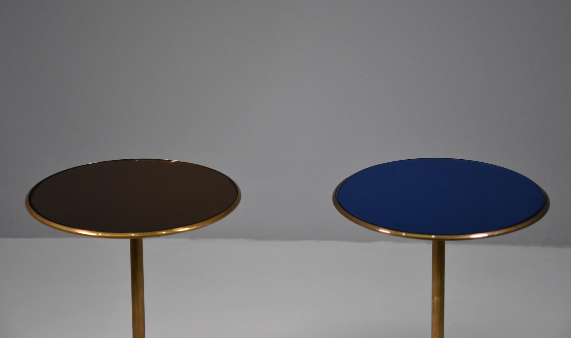 Mid-Century Modern Rare Pair Italian Side Table T1 by Osvaldo Borsani in Brass and Glass, 1950s