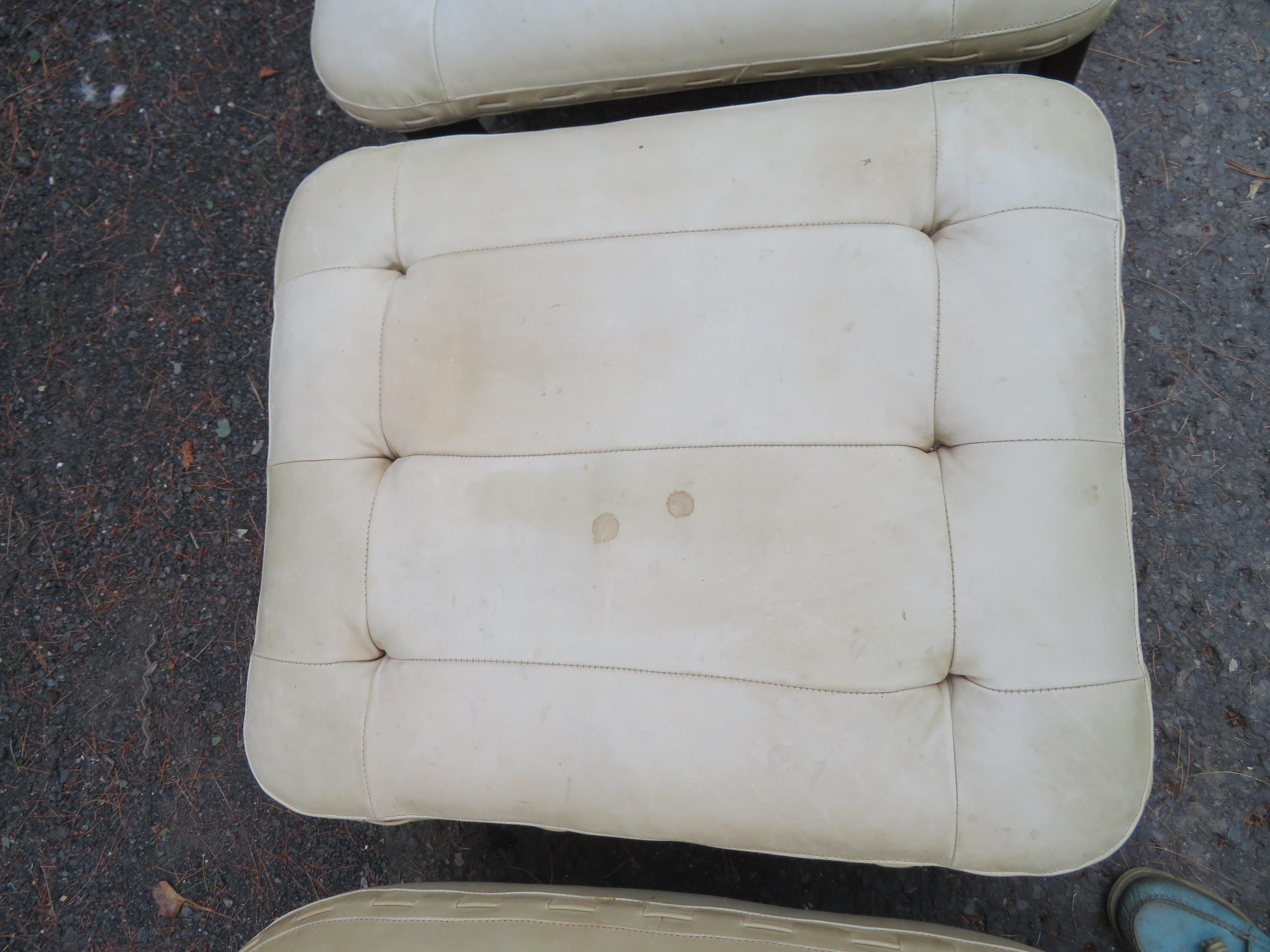 Rare paire de fauteuils de salon Jean Gillon en cuir de bois de rose, pouf et pouf Probel Brésil en vente 6