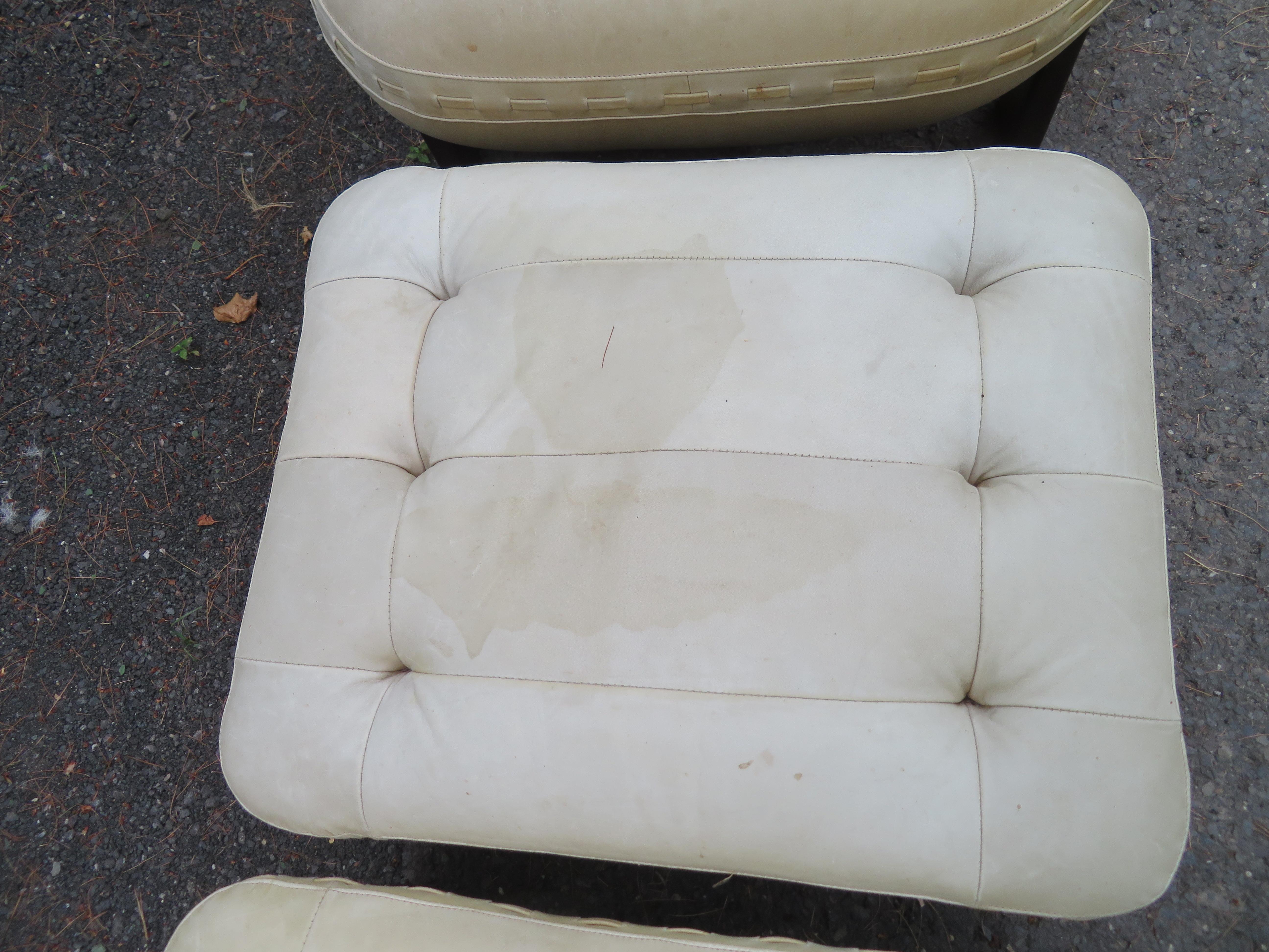 Rare Pair Jean Gillon Rosewood Leather Lounge Chair Ottoman Probel Brazilian For Sale 9
