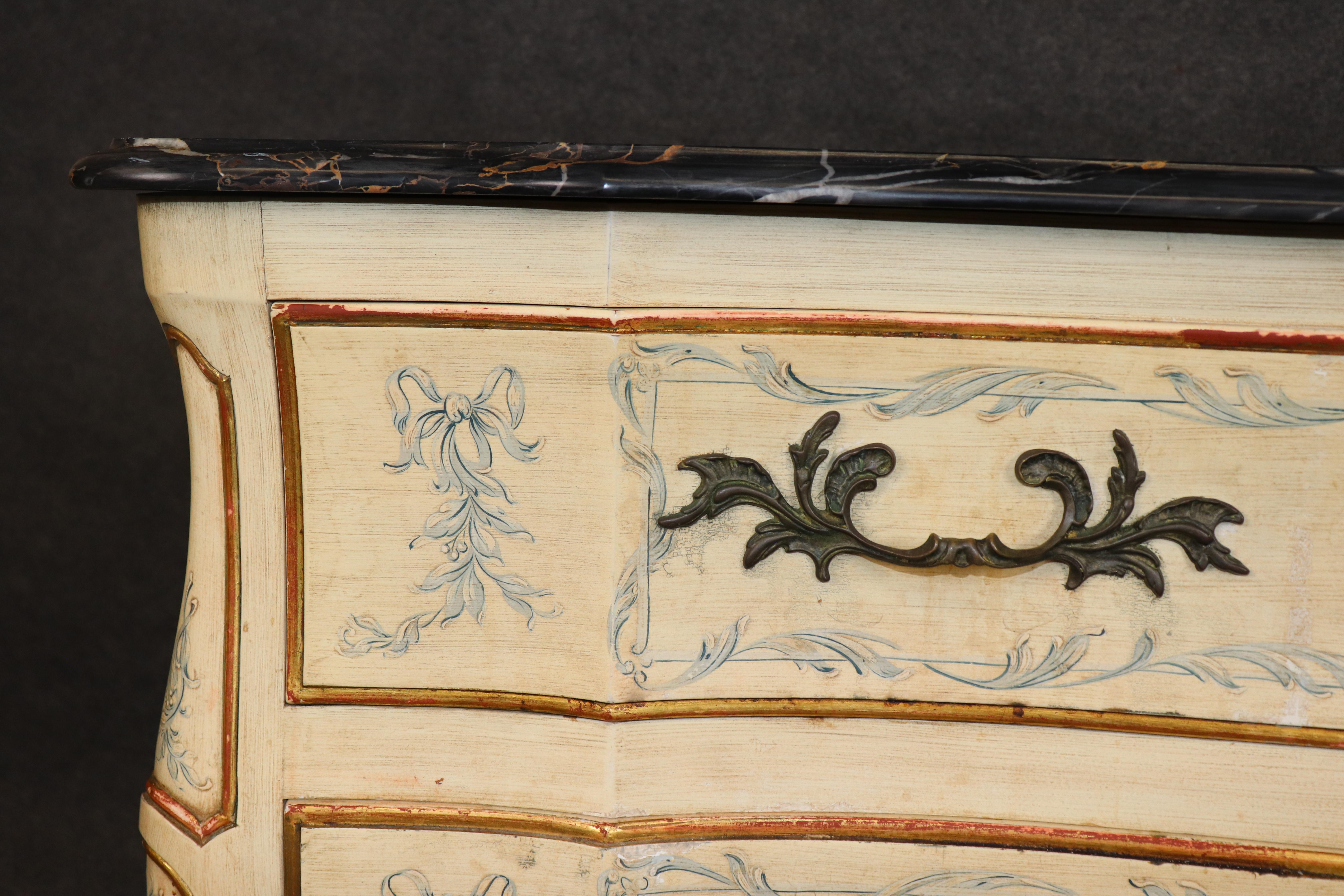 Rare Pair John Widdicomb Venetian Paint Decorated Marble Top Commodes Dressers For Sale 9