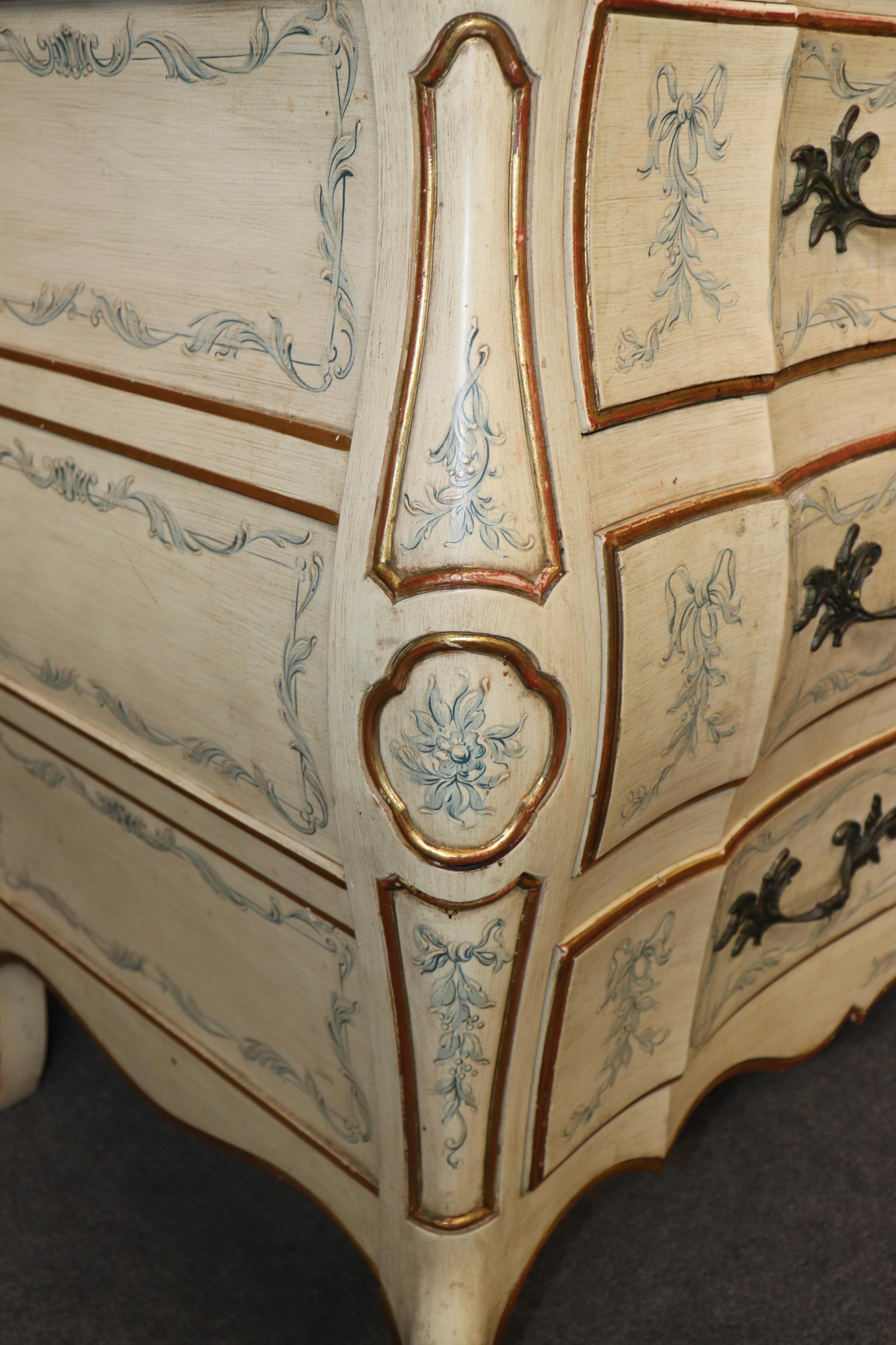 Rare Pair John Widdicomb Venetian Paint Decorated Marble Top Commodes Dressers For Sale 11