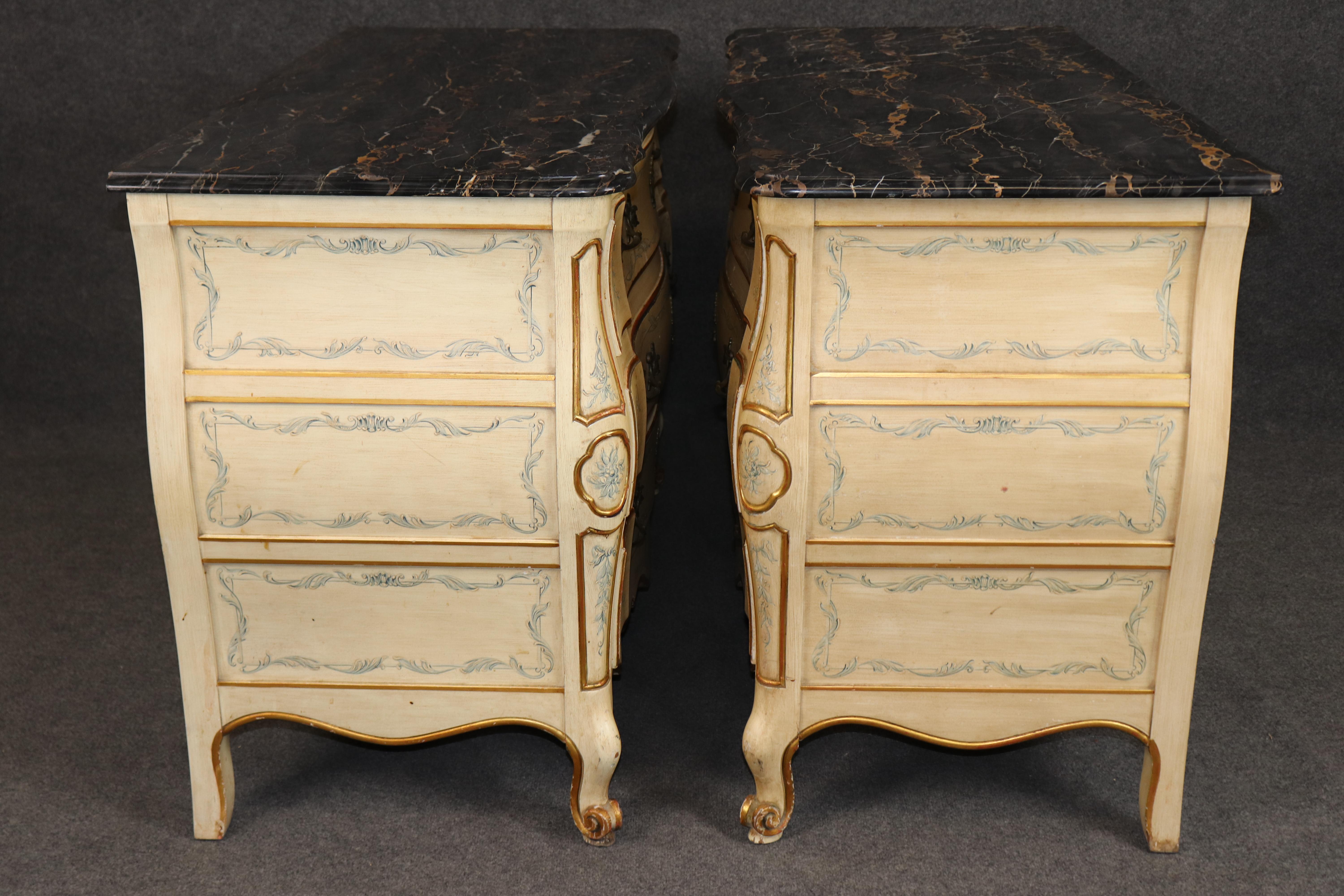 Rare Pair John Widdicomb Venetian Paint Decorated Marble Top Commodes Dressers For Sale 1