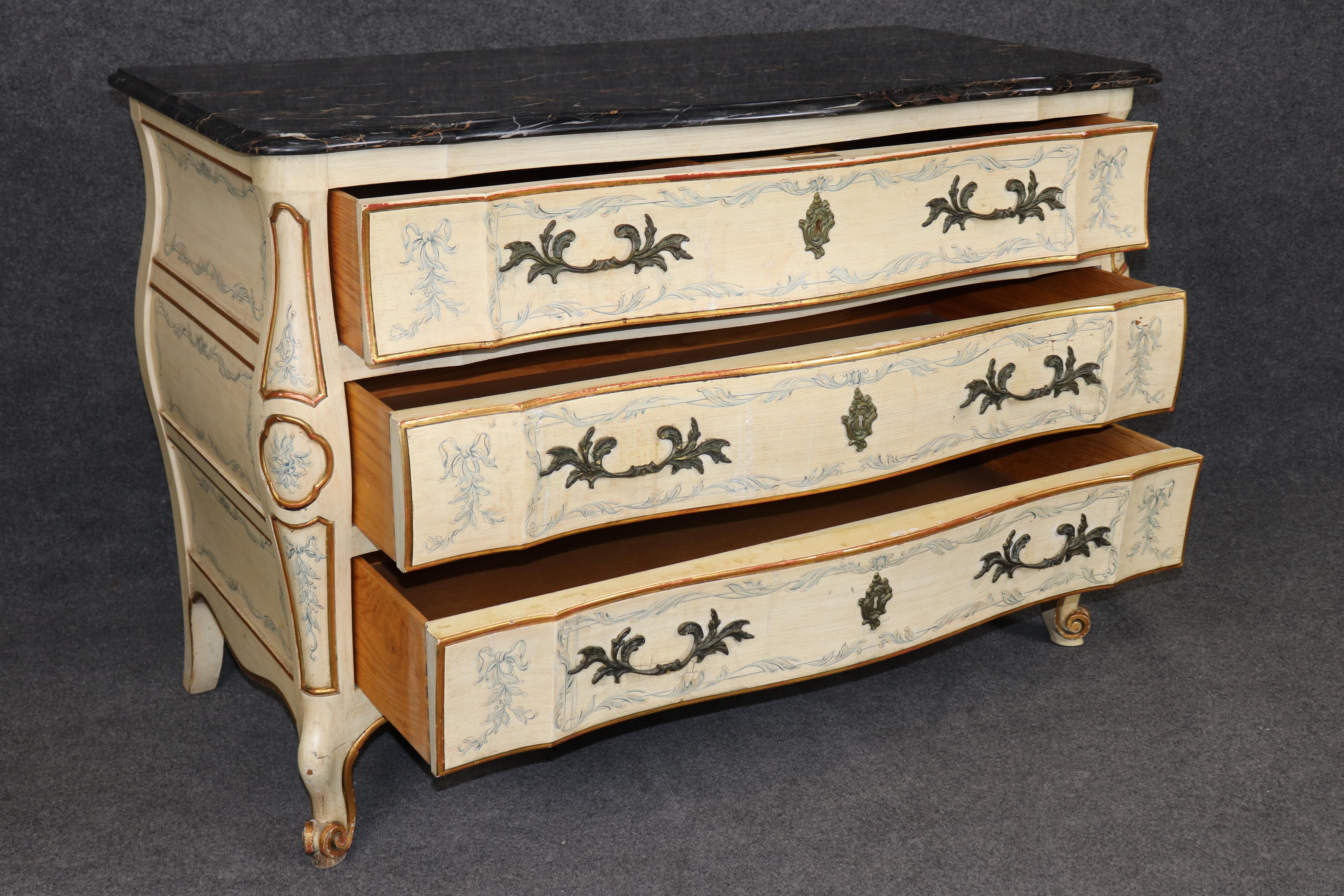 Rare Pair John Widdicomb Venetian Paint Decorated Marble Top Commodes Dressers For Sale 2