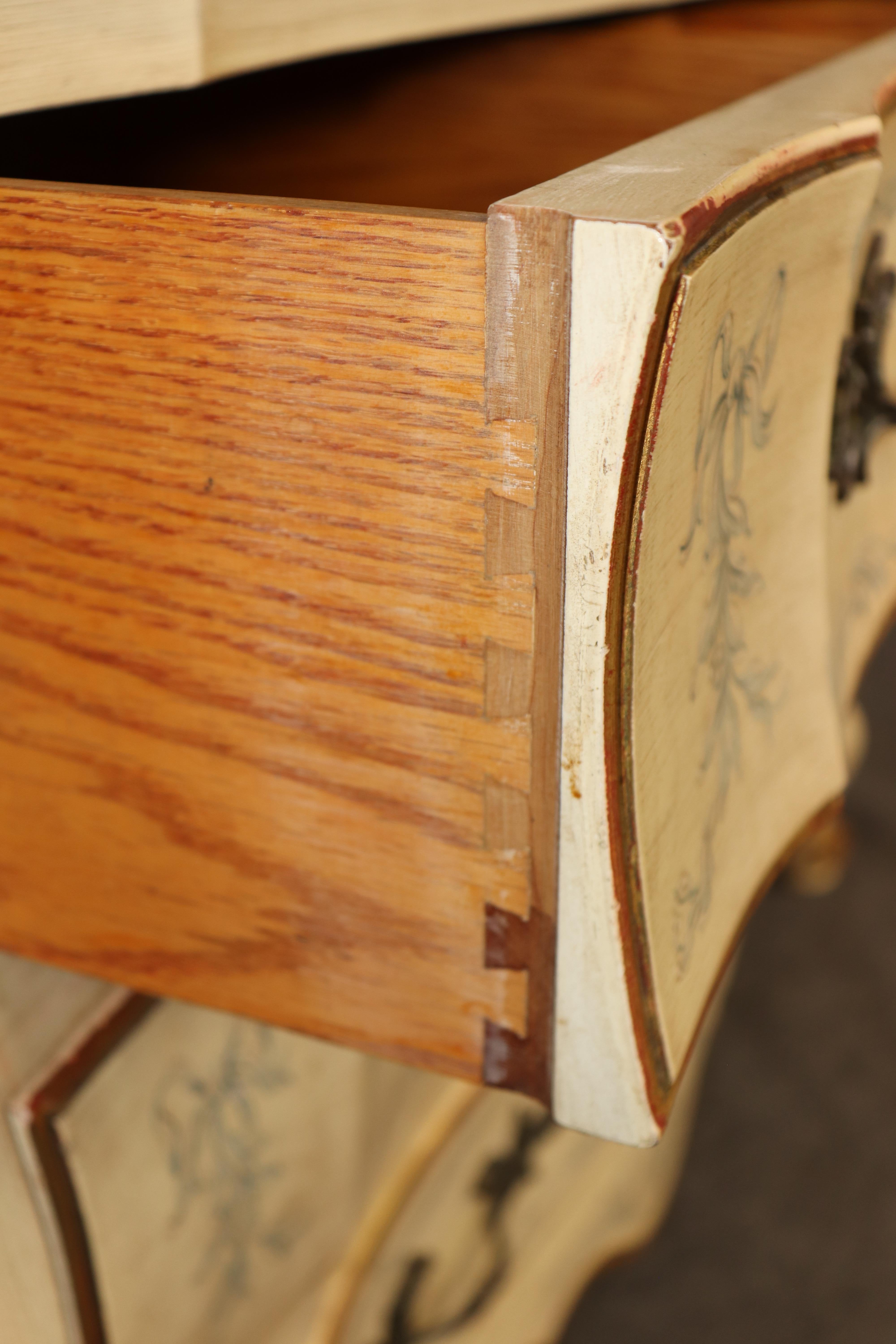 Rare Pair John Widdicomb Venetian Paint Decorated Marble Top Commodes Dressers For Sale 3