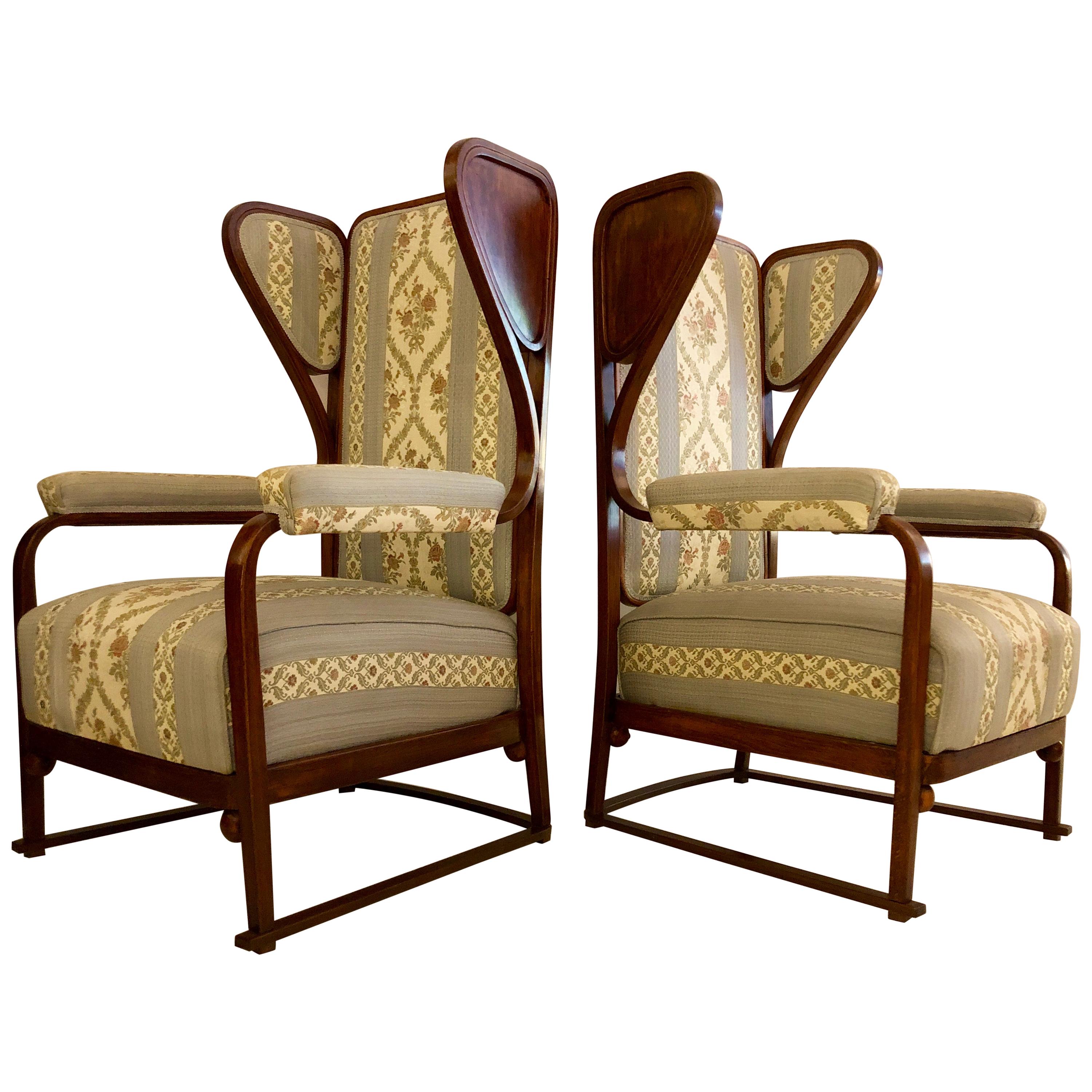 Rare Pair of Josef Hoffmann Wingback Chairs