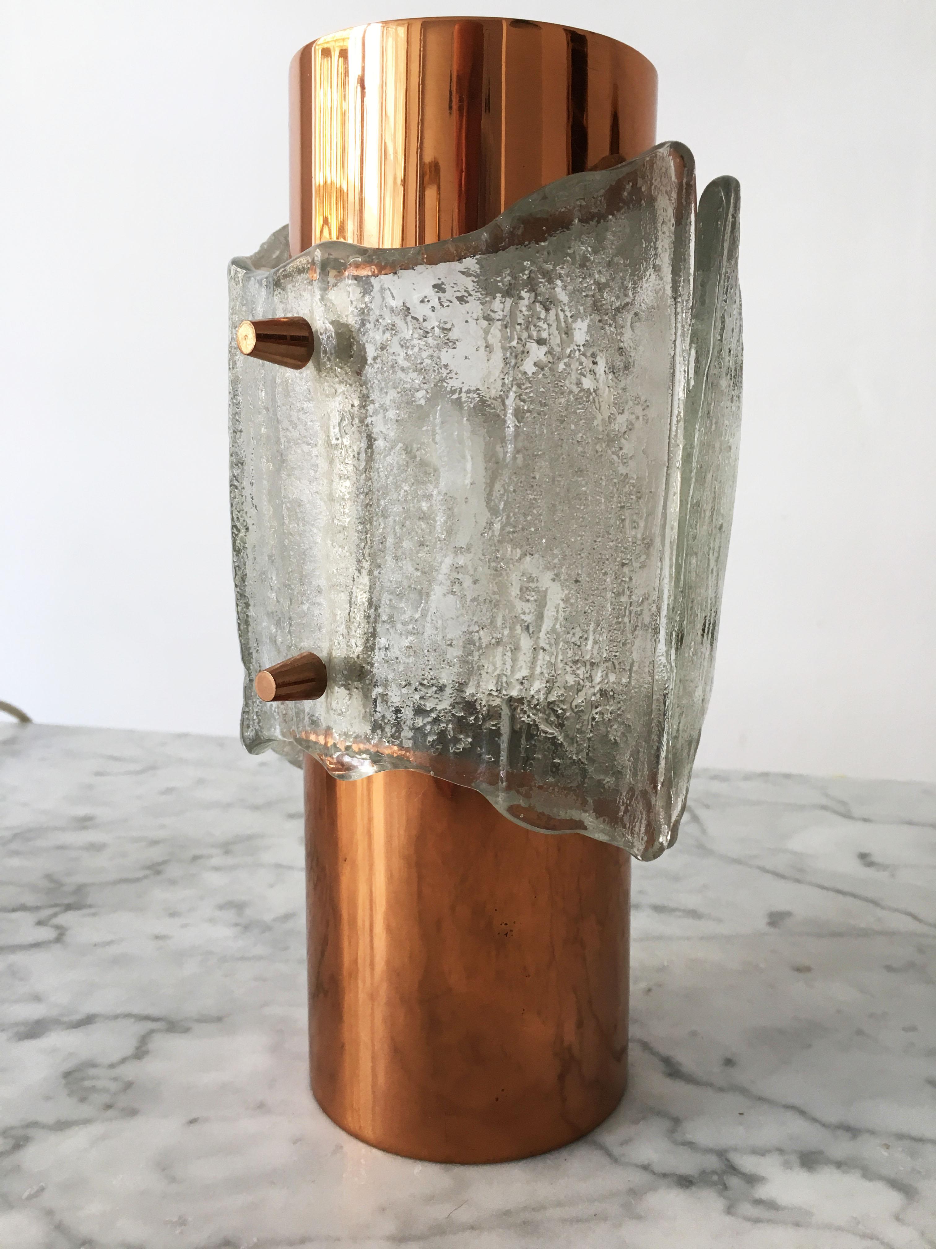 Rare Pair of Kalmar Copper and Textured Glass Midcentury Table Lamps, 1960s (Österreichisch) im Angebot