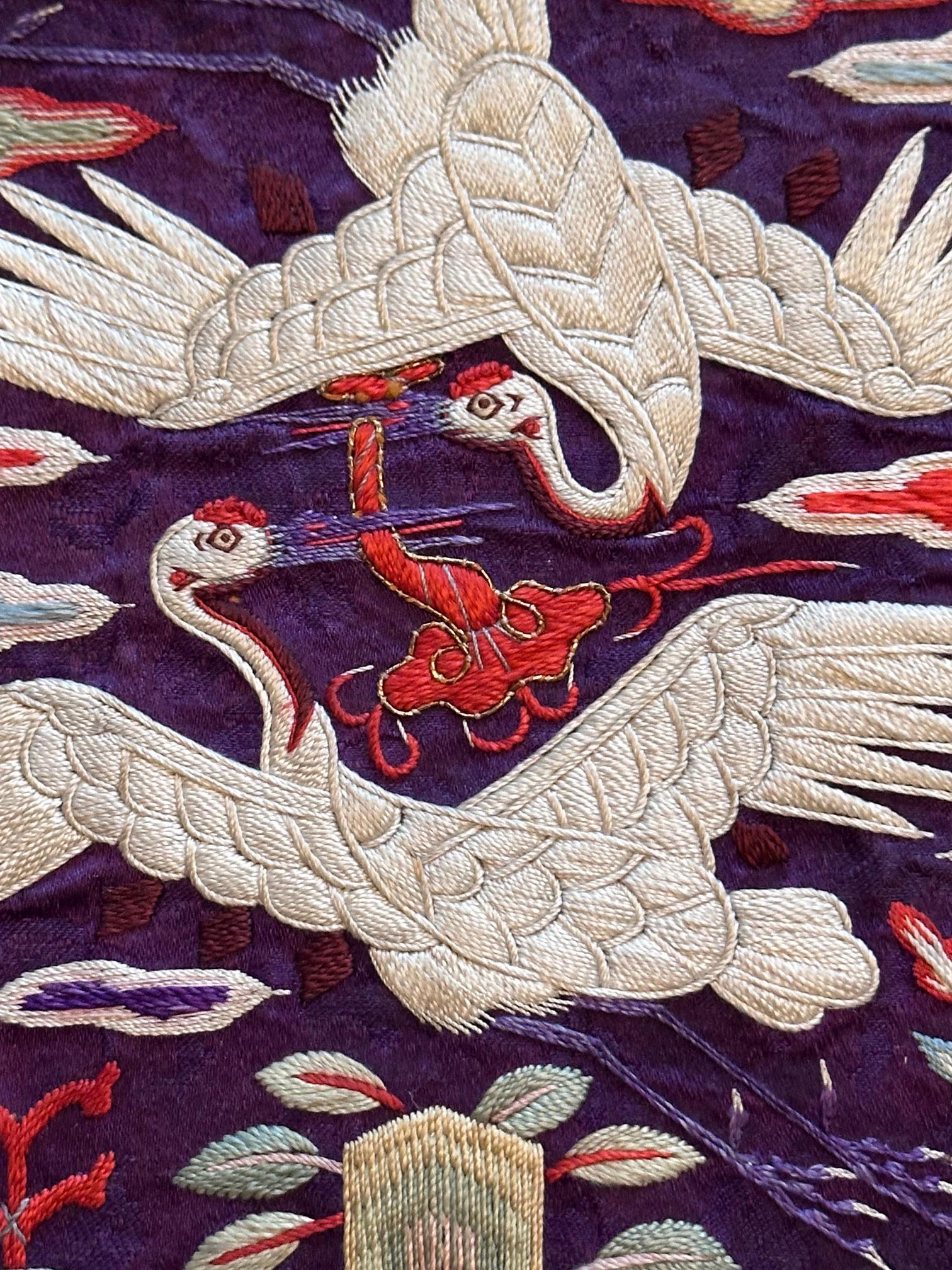 Rare Pair Korean Embroidery Civil Rank Badges Joseon Dynasty For Sale 8