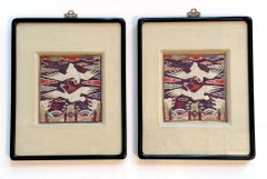 Rare Pair Korean Embroidery Civil Rank Badges Joseon Dynasty