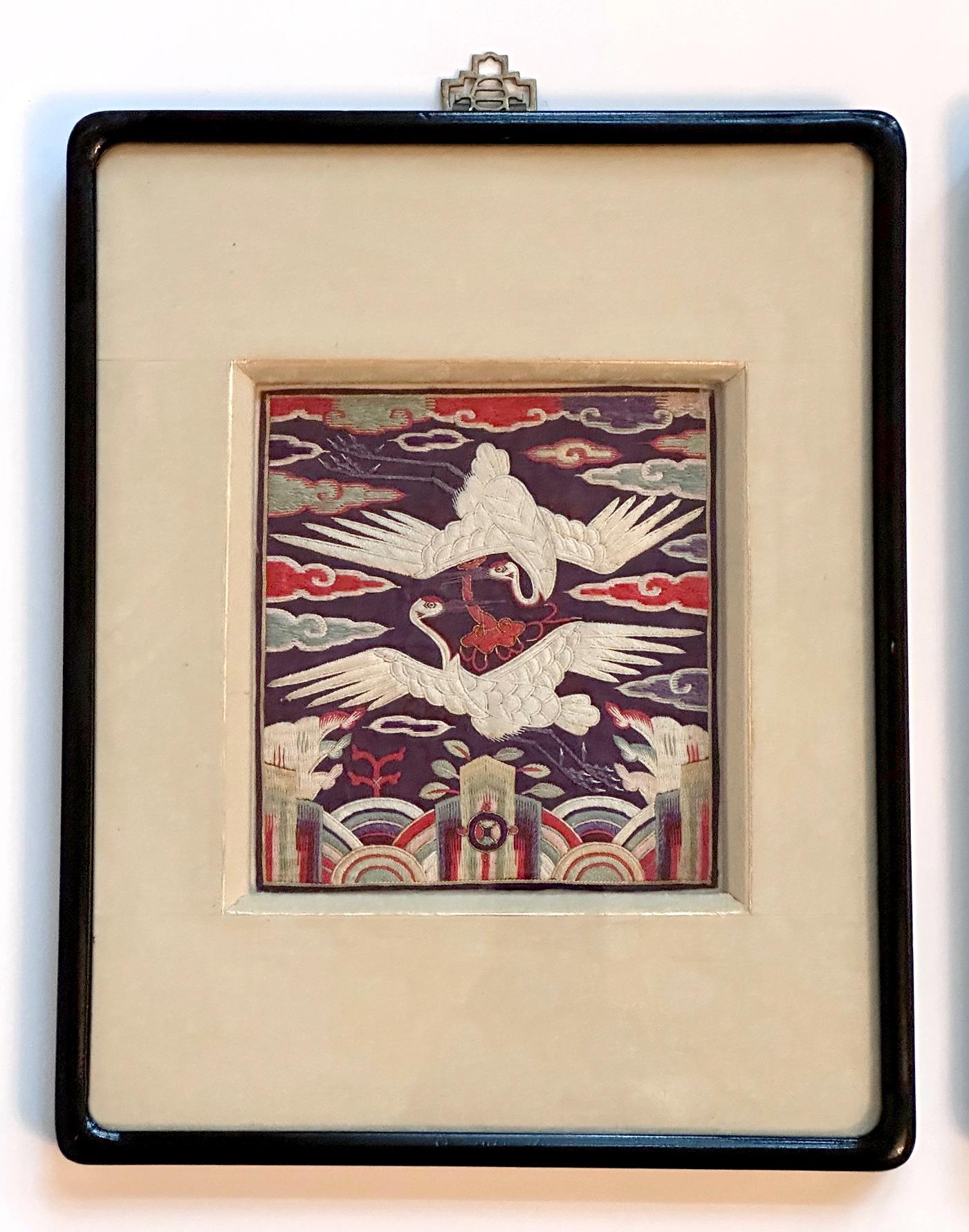 Other Rare Pair Korean Embroidery Civil Rank Badges Joseon Dynasty For Sale