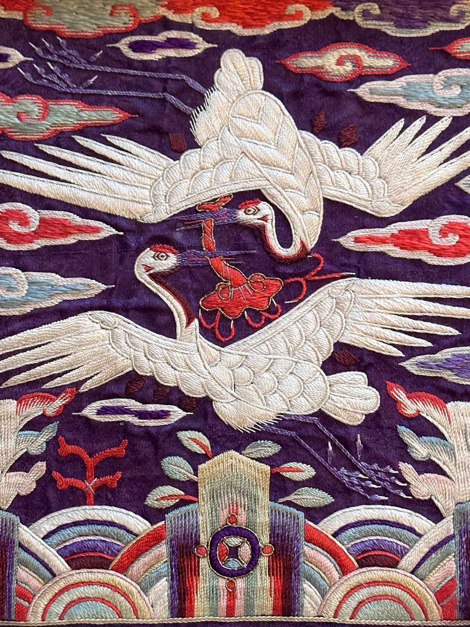 Fabric Rare Pair Korean Embroidery Civil Rank Badges Joseon Dynasty For Sale