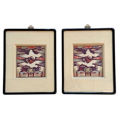 Rare Pair Korean Embroidery Civil Rank Badges Joseon Dynasty