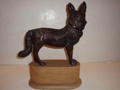 Rare Pair Large Bronze Greyhound Dog Statue Sculpture / Door Stopper Wooden base