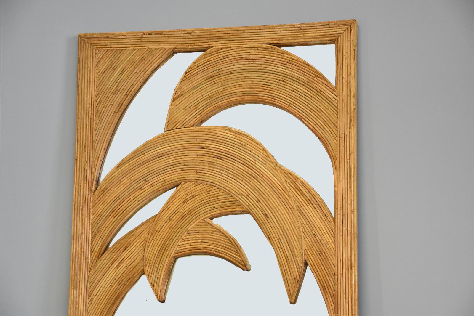 Mid-Century Modern Rare Pair Large Rattan Bamboo Mirror by Vivai del Sud Roma, 1970s For Sale