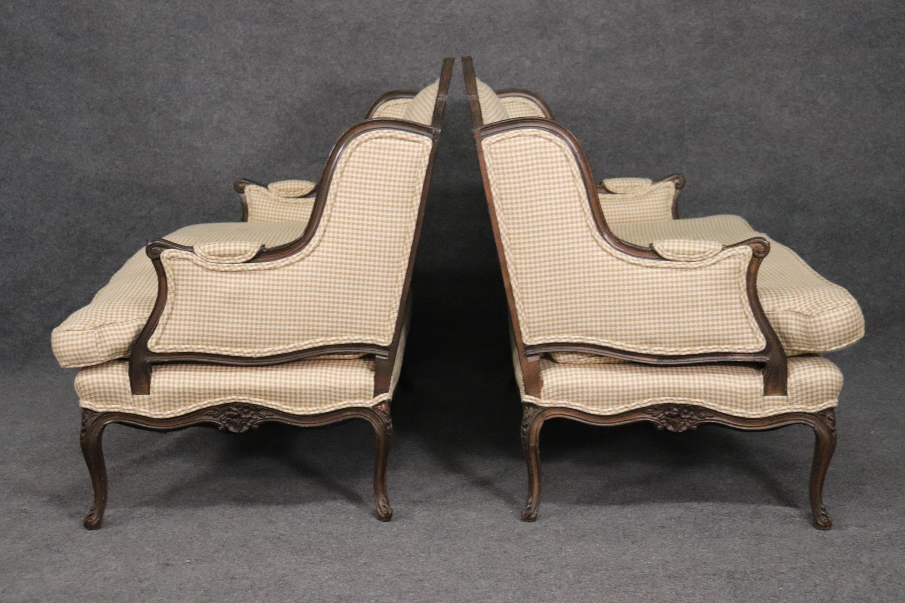 Louis XV Rare Pair Large Sacle French Walnut Settees Loveseats or Marquis, Circa 1950