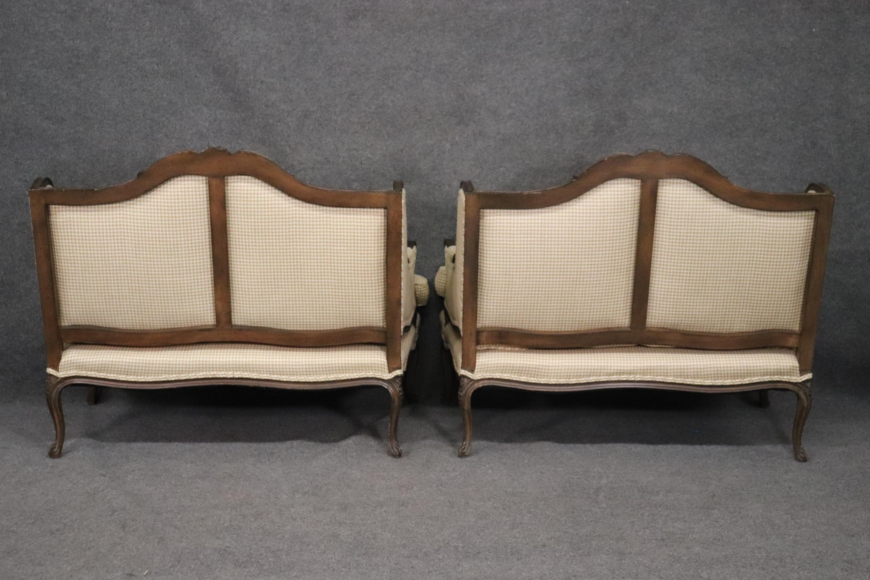 American Rare Pair Large Sacle French Walnut Settees Loveseats or Marquis, Circa 1950