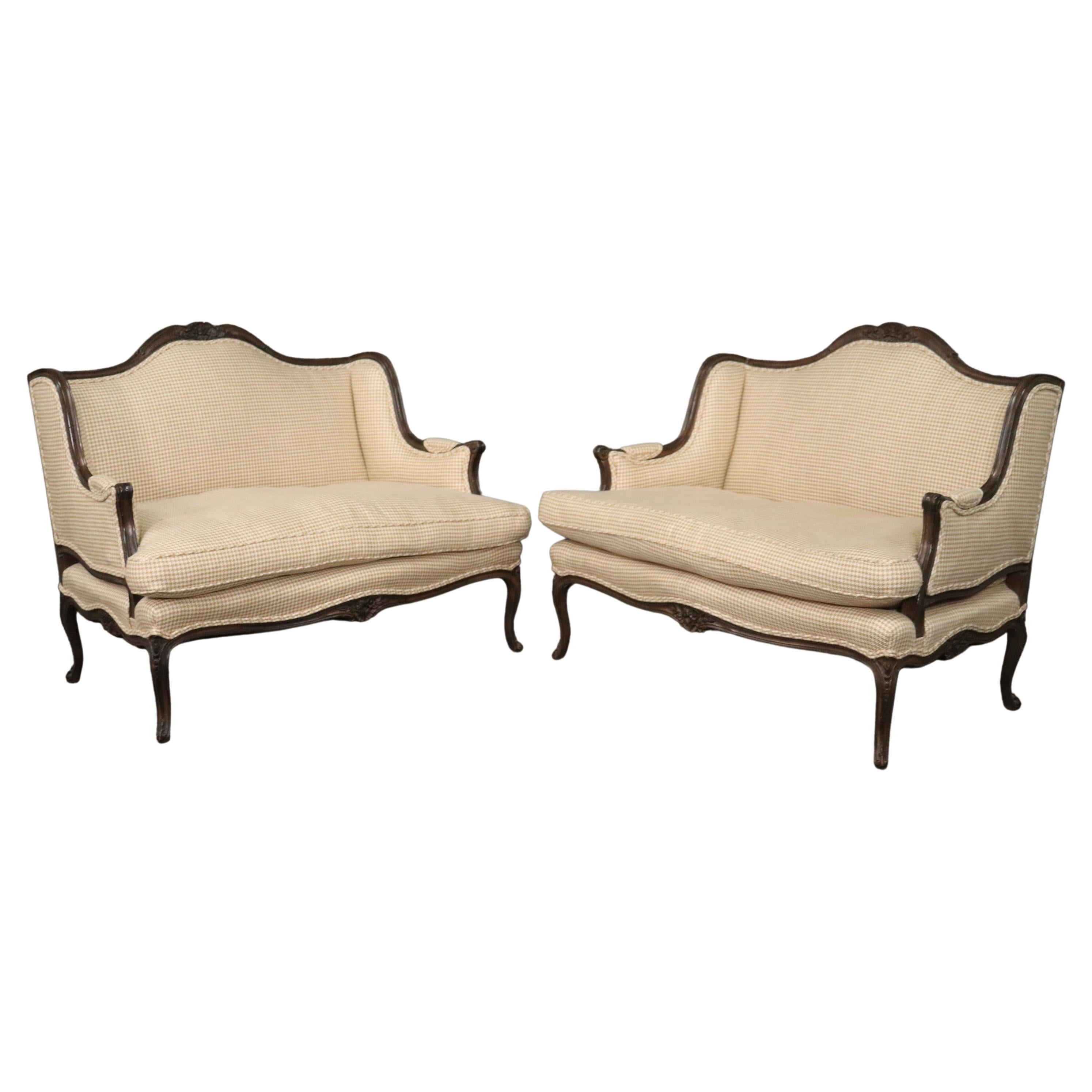 Rare Pair Large Sacle French Walnut Settees Loveseats or Marquis, Circa 1950