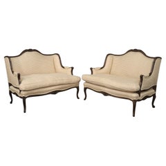 Rare Pair Large Sacle French Walnut Settees Loveseats or Marquis, Circa 1950