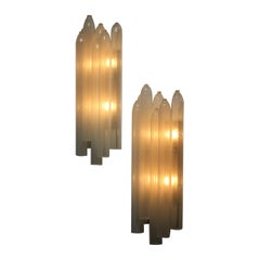 Vintage rare Pair large wall lights Carlo Nason for Mazzega in Murano glass tubes 1960's