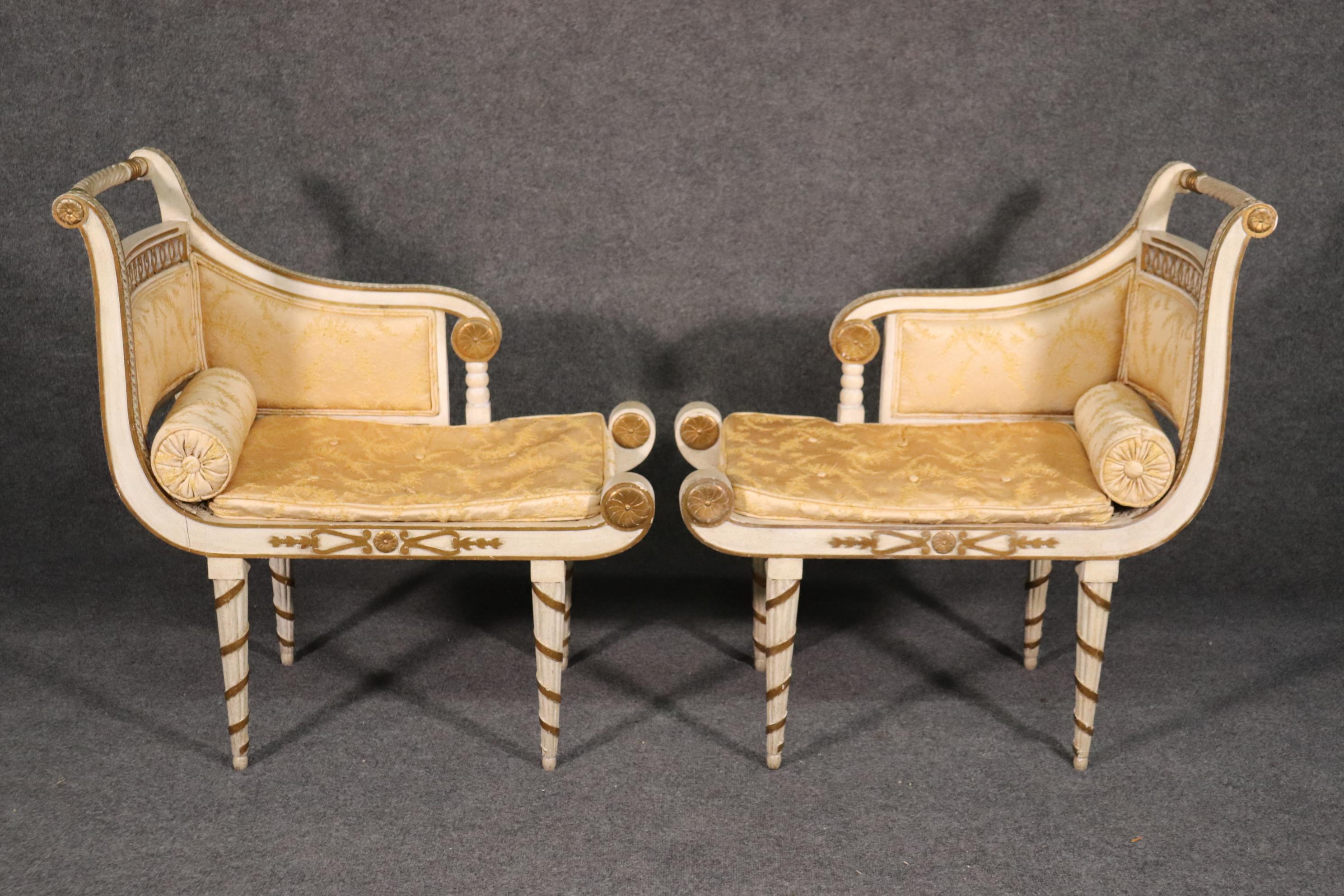 Louis XVI Rare Pair of Maison Jansen Style Recamier-Form benches or Footstools Circa 1940