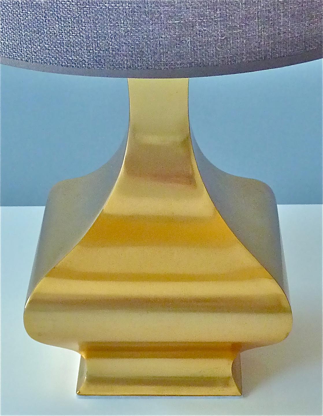 Rare Pair Maria Pergay Midcentury Table Lamps Gilt Brass Steel Metal France 1970 For Sale 4