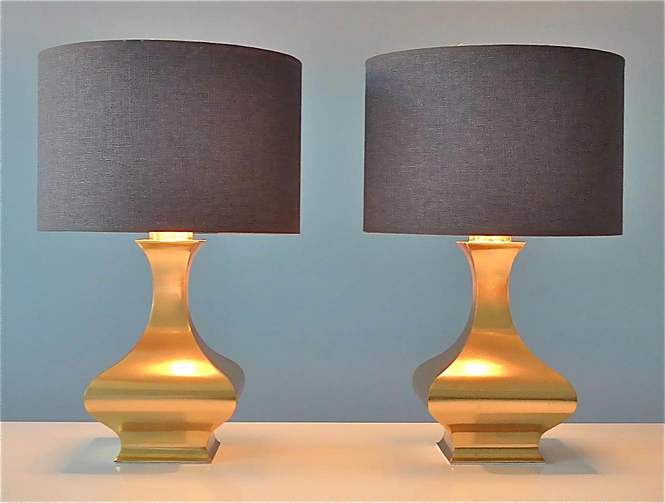 Rare Pair Maria Pergay Midcentury Table Lamps Gilt Brass Steel Metal France 1970 For Sale 12