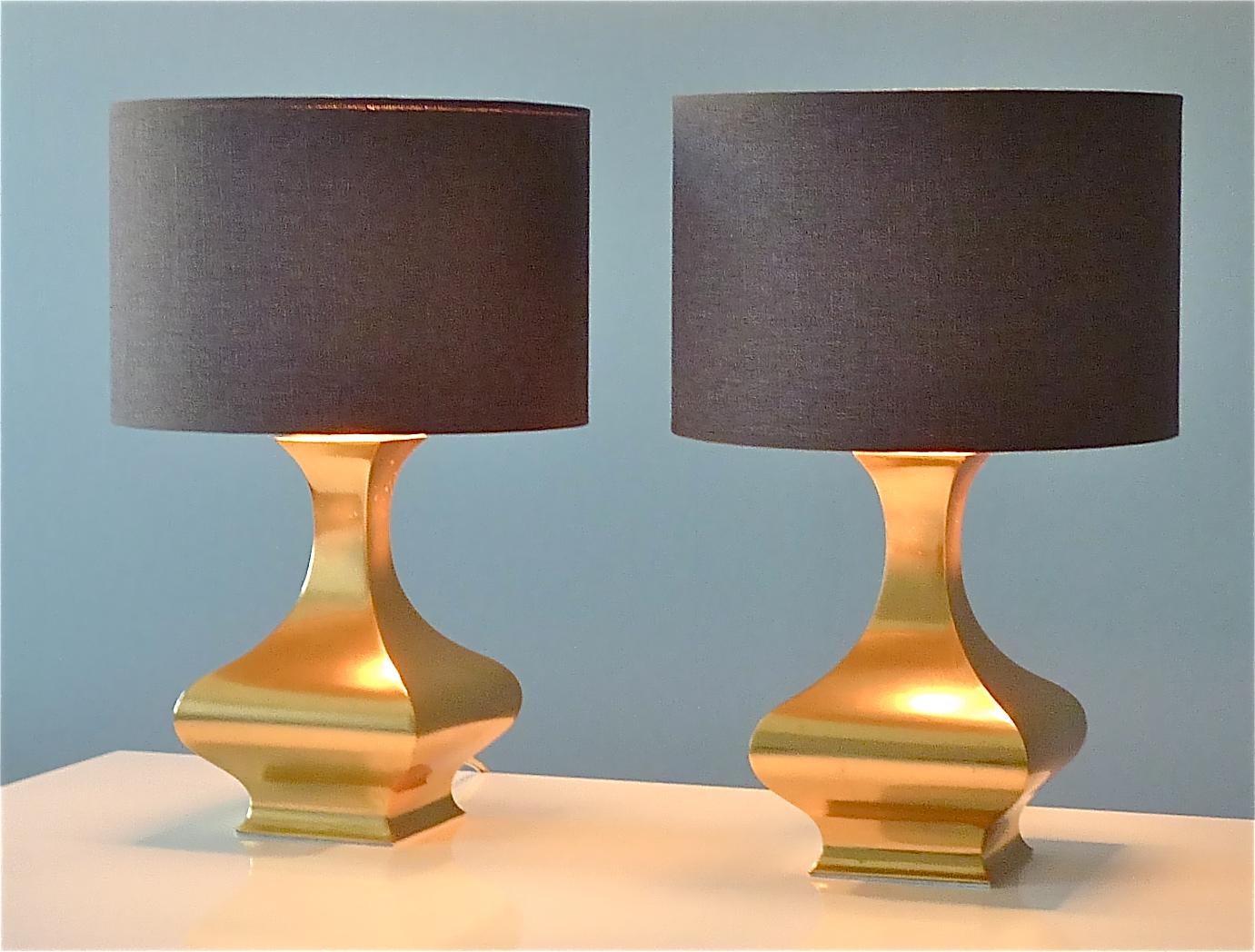 Mid-Century Modern Rare Pair Maria Pergay Midcentury Table Lamps Gilt Brass Steel Metal France 1970 For Sale