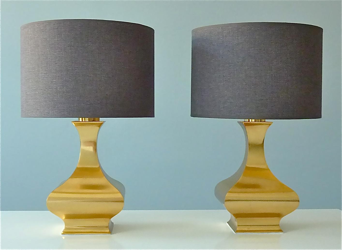 Late 20th Century Rare Pair Maria Pergay Midcentury Table Lamps Gilt Brass Steel Metal France 1970 For Sale