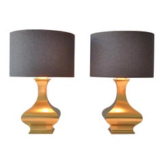 Paire de lampes de bureau Maria Pergay rares du milieu du siècle dernier en acier et laiton doré, France, 1970