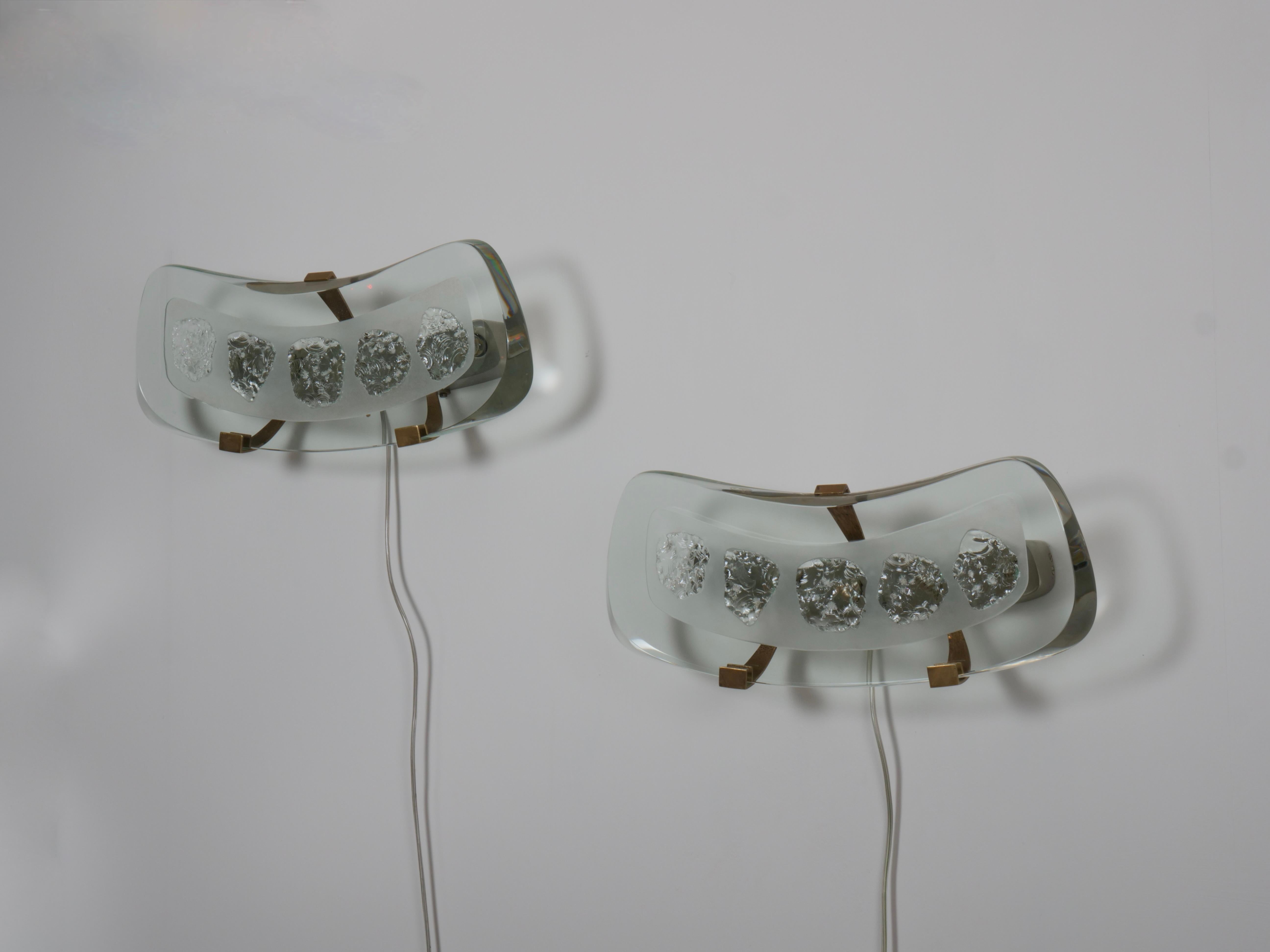 Bronze Rare pair Max Ingrand wall lights Model 1598. Italy c1956 For Sale