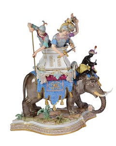 Rare pair Meissen Elephants, depicting Alexander the Great C19th.