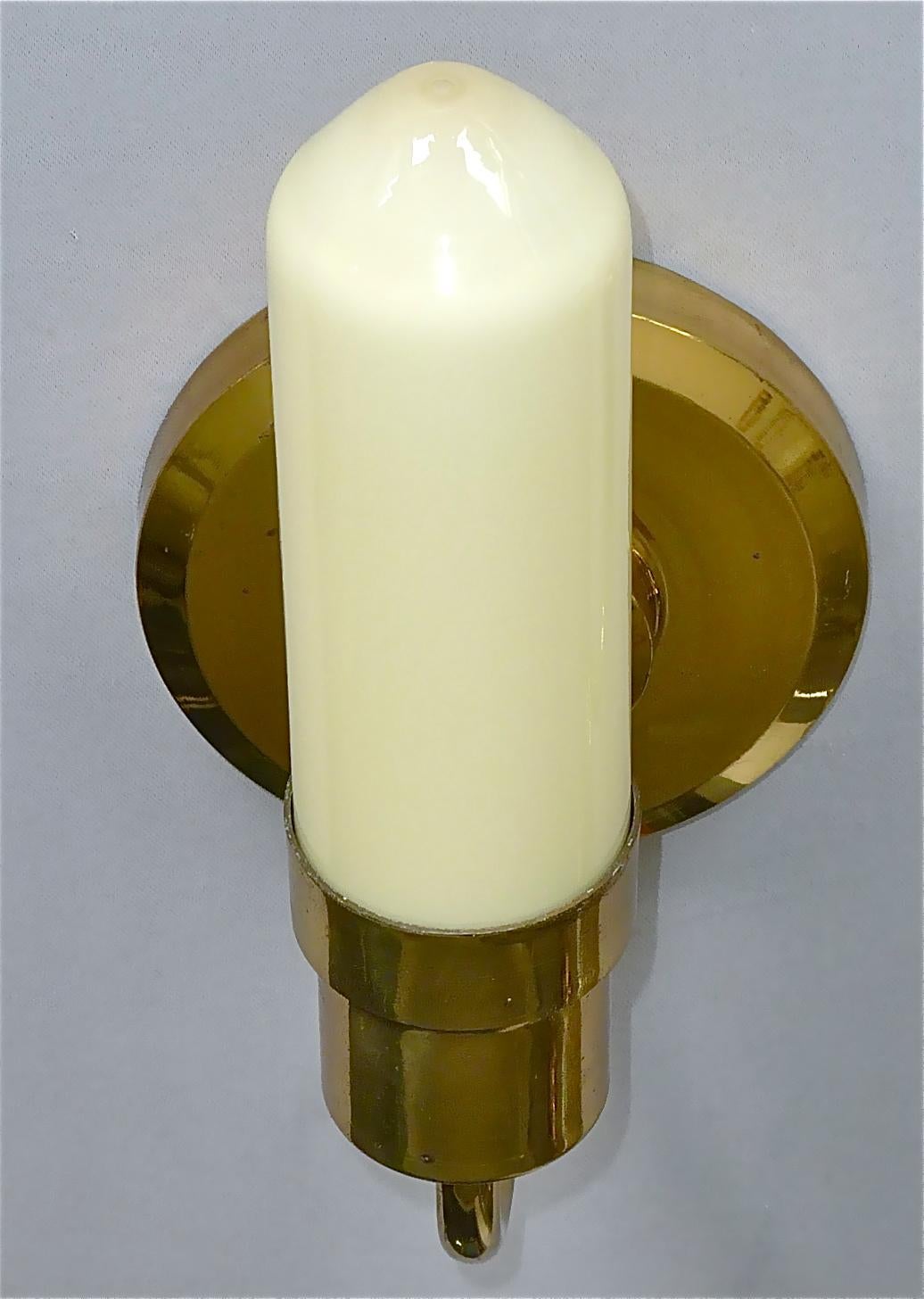 Rare Pair Midcentury Sconces Tynell Style 1950s Yellow Candle Tube Glass Brass For Sale 6