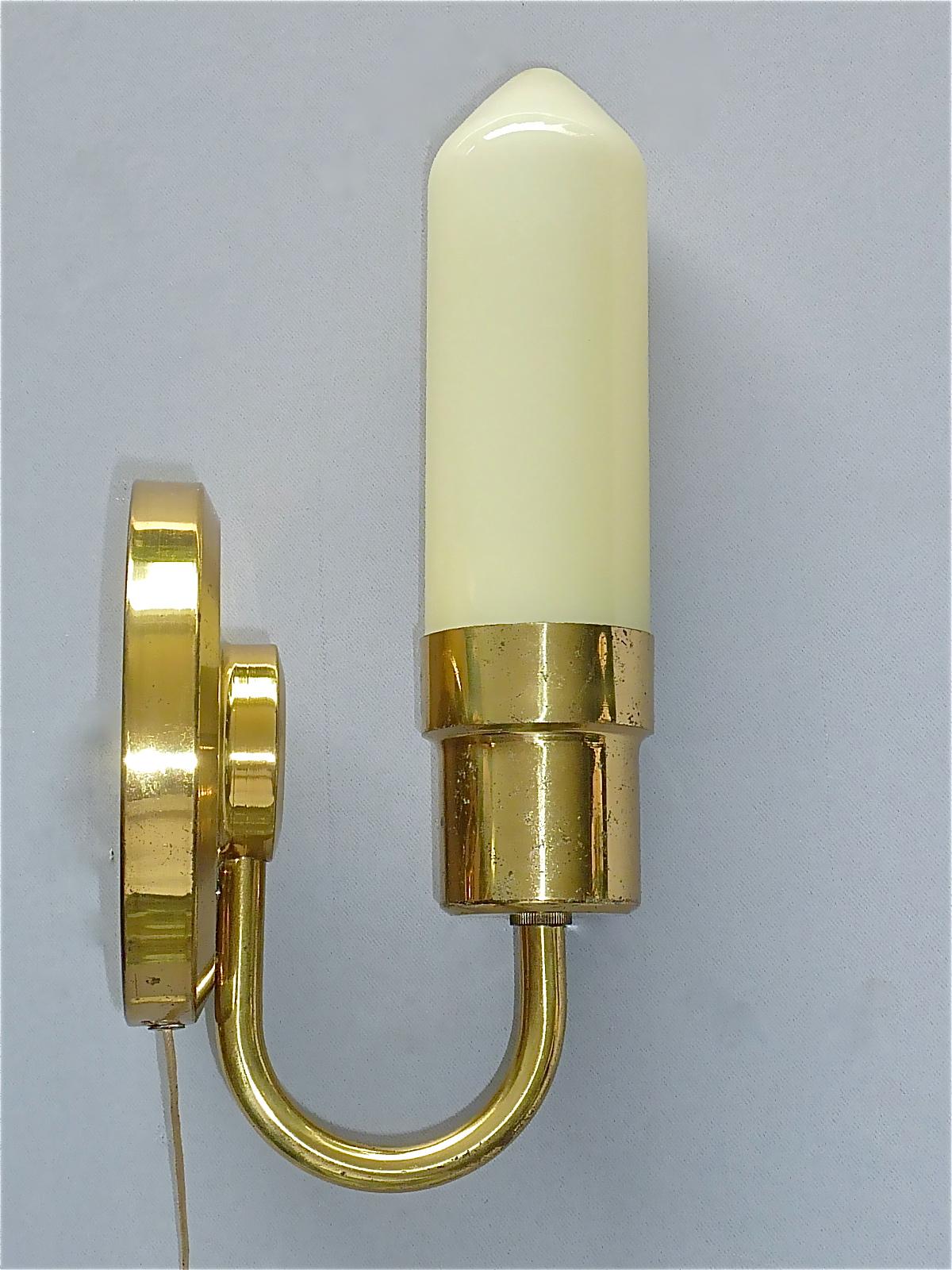 Rare Pair Midcentury Sconces Tynell Style 1950s Yellow Candle Tube Glass Brass For Sale 7