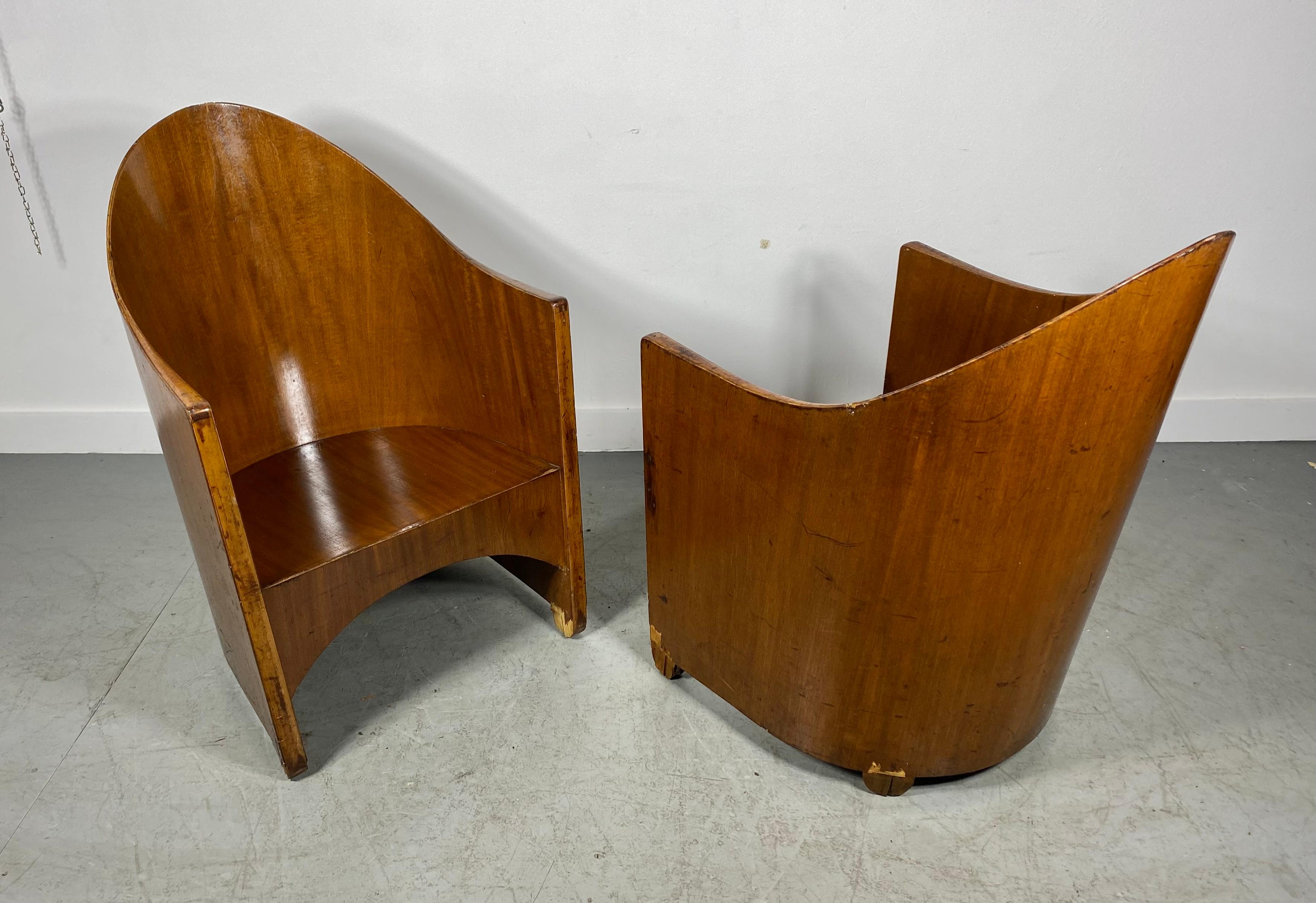 Molded Rare Pair Modernist Arm Chairs by Walter von Nessen, Art Deco, circa 1929 For Sale