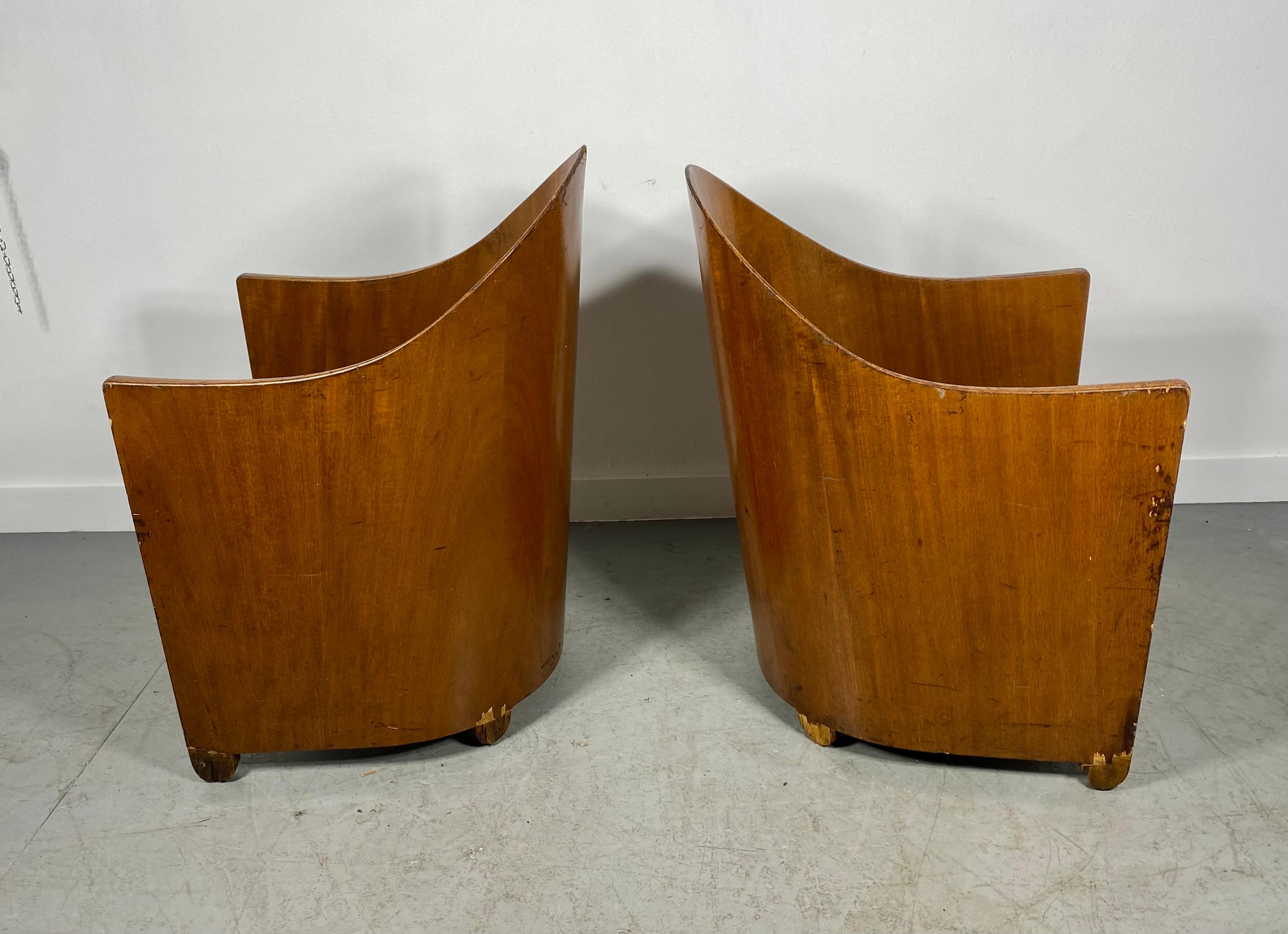 Birch Rare Pair Modernist Arm Chairs by Walter von Nessen, Art Deco, circa 1929 For Sale