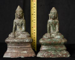 Rare Pair of 11th–13thC Burmese Mon-Style Buddhas on Custom Bases