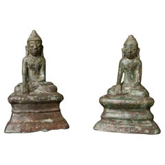 Rare Pair of 11th–13thC Burmese Mon-Style Buddhas on Custom Bases