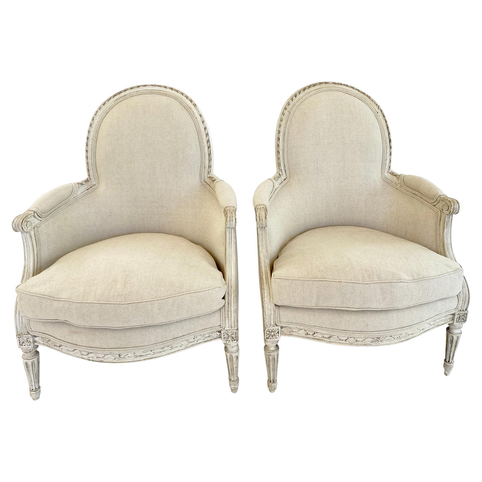 Rare Pair of 18th Century Child's Bergères Stamped Nadal-Laine For Sale