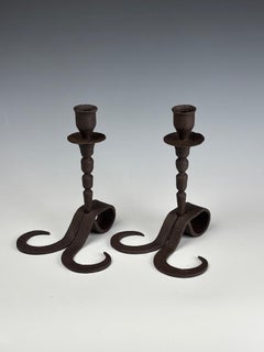 Rare Pair of 18th Century Flemish Hand-Forged Iron Candle Holders