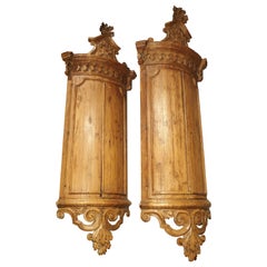 Rare Pair of 18th Century Hanging Corner Cupboards from Napoli, Italy